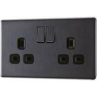 LAP Power Socket 13A 2-Gang DP Switched Power Socket Slate Grey with Black Inserts (612KJ)