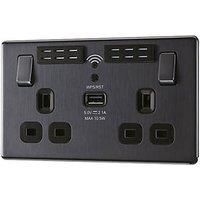 LAP Extender Socket USB Wi-Fi 2 Gang Switched Grey Slim Screwless Faceplate 13 A