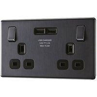 LAP USB Socket FSL22U3B Grey 240V 2 Gang Double Pole Screwless Flat Profile 13 A