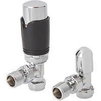 Flomasta Black Angled Thermostatic Radiator Valve & Lockshield 1/2" x 15mm (356FW)