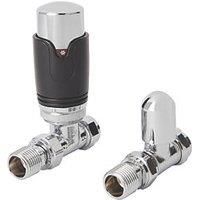 Flomasta Black Straight Thermostatic Radiator Valve & Lockshield 1/2" x 15mm (268FW)