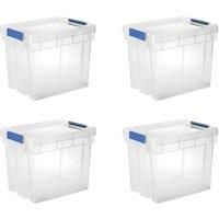 Essentials 24Ltr Medium Storage Boxes Transparent with Blue Clips on Lid 4 Pack (741XJ)