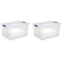 Essentials 51Ltr Large Storage Boxes Transparent with Blue Clips on Lid 4 Pack (159XJ)
