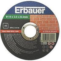 Erbauer Stone Cutting Discs 4 1/2" (115mm) x 2.5 x 22.2mm 5 Pack (471PH)