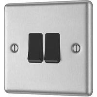 LAP 20A 16AX 2-Gang 2-Way Light Switch Brushed Stainless Steel with Black Inserts (467PN)