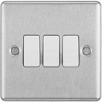 LAP 20A 16AX 3-Gang 2-Way Light Switch Brushed Stainless Steel with White Inserts (432PN)