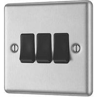 LAP 20A 16AX 3-Gang 2-Way Light Switch Brushed Stainless Steel with Black Inserts (558PN)