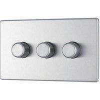 LAP 3-Gang 2-Way LED Dimmer Switch Brushed Steel with Colour-Matched Inserts (149PN)
