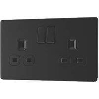 LAP 13A 2-Gang DP Switched Switched Socket Matt Black with Black Inserts (254PN)