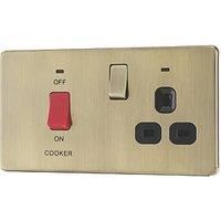 LAP 45A 2-Gang 2-Pole Cooker Switch & 13A DP Switched Socket Antique Brass with LED with Black Inserts (696PN)