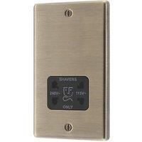 LAP 2-Gang Dual Voltage Shaver Socket 115/240V Antique Brass with Black Inserts (240PN)