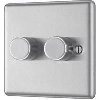 LAP 2-Gang 2-Way LED Dimmer Switch Brushed Steel with Colour-Matched Inserts (929PN)