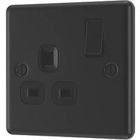 LAP 13A 1-Gang SP Switched Switched Socket Matt Black with Black Inserts (249PN)