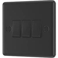 LAP 20A 16AX 3-Gang 2-Way Switch Matt Black with Black Inserts (999PN)