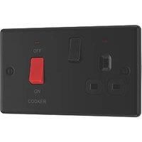 LAP 45A 2-Gang 2-Pole Cooker Switch & 13A DP Switched Socket Matt Black with LED with Black Inserts (563PN)