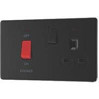 LAP 45A 2-Gang 2-Pole Cooker Switch & 13A DP Switched Socket Matt Black with LED with Black Inserts (130PN)