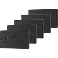 LAP 13A 2-Gang SP Switched Switched Socket Matt Black with Black Inserts 5 Pack (526PN)