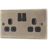 LAP 13A 2-Gang SP Switched Switched Socket Antique Brass with Black Inserts (112PN)