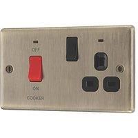 LAP 45A 2-Gang 2-Pole Cooker Switch & 13A DP Switched Socket Antique Brass with LED with Black Inserts (760PN)