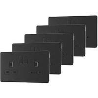 LAP 13A 2-Gang DP Switched Switched Socket Matt Black with Black Inserts 5 Pack (670PN)