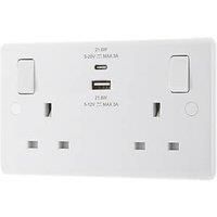 LAP 13A 2-Gang SP Switched Socket + 3A 22W 2-Outlet Type A & C USB Charger White with White Inserts (113PN)