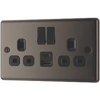 LAP 13A 2-Gang SP Switched Socket + 2.4A 12W 2-Outlet Type A & C USB Charger Black Nickel with Black Inserts (551PN)