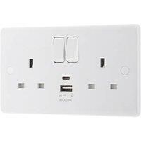 LAP 13A 2-Gang SP Switched Socket + 2.4A 12W 2-Outlet Type A & C USB Charger White with White Inserts (242PN)