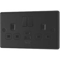 LAP 13A 2-Gang SP Switched Socket + 2.4A 12W 2-Outlet Type A & C USB Charger Matt Black with Colour-Matched Inserts (958PN)
