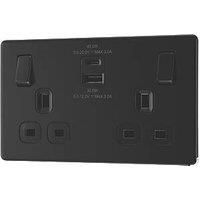 LAP 13A 2-Gang SP Switched Socket + 3A 45W 2-Outlet Type A & C USB Charger Matt Black with Black Inserts (381PN)