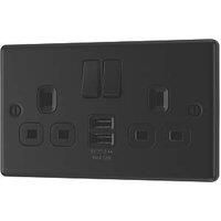 LAP 13A 2-Gang SP Switched Socket + 2.4A 12W 2-Outlet Type A USB Charger Matt Black with Black Inserts (228PN)