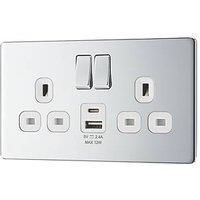 LAP 13A 2-Gang SP Switched Socket + 2.4A 12W 2-Outlet Type A & C USB Charger Polished Chrome with White Inserts (979PN)