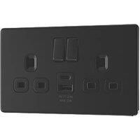LAP 13A 2-Gang SP Switched Socket + 2.4A 12W 2-Outlet Type A & C USB Charger Matt Black with Black Inserts (235PN)