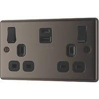 LAP 13A 2-Gang SP Switched Socket + 3A 22W 2-Outlet Type A & C USB Charger Black Nickel with Black Inserts (265PN)