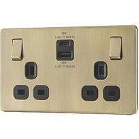 LAP 13A 2-Gang SP Switched Socket + 3A 45W 2-Outlet Type A & C USB Charger Antique Brass with Black Inserts (514PN)