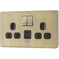 LAP 13A 2-Gang SP Switched Socket + 2.4A 12W 2-Outlet Type A & C USB Charger Antique Brass with Black Inserts (729PN)