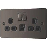 LAP 13A 2-Gang SP Switched Socket + 2.4A 12W 2-Outlet Type A & C USB Charger Black Nickel with Black Inserts (688PN)