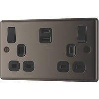 LAP 13A 2-Gang SP Switched Socket + 3A 45W 2-Outlet Type A & C USB Charger Black Nickel with Black Inserts (631PN)