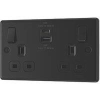 LAP 13A 2-Gang SP Switched Socket + 3A 45W 2-Outlet Type A & C USB Charger Matt Black with Black Inserts (903PN)