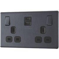 LAP 13A 2-Gang SP Switched Socket + 3A 45W 2-Outlet Type A & C USB Charger Slate Grey with Black Inserts (548PN)