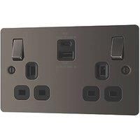 LAP 13A 2-Gang SP Switched Socket + 3A 45W 2-Outlet Type A & C USB Charger Black Nickel with Black Inserts (897PN)