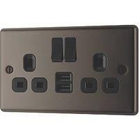 LAP 13A 2-Gang SP Switched Socket + 2.4A 12W 2-Outlet Type A USB Charger Black Nickel with Black Inserts (503PN)