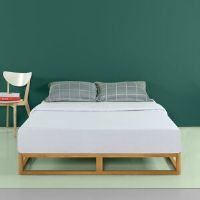 Hykkon Jaquan Wooden Platform Bed - Minimalist Design with Slat Support, Easy Assembly, Low Profile, Sturdy Frame - Natural Wood Brown Finish Natural Double (4'6)