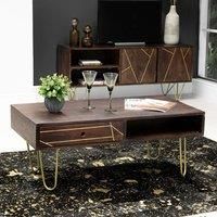 IH Design Jusleen Solid Mango Wood Coffee Table With Drawer in Brown