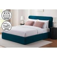 Teal Velvet Ascot Ottoman Bed With Optional Mattress - 6 Sizes