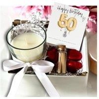 Small 50Th Birthday Gold Balloons Gift Hamper - Cubic Zirconia Charm Necklace, Chocolates & Candle