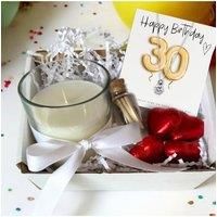 Small 30Th Birthday Gold Balloons Gift Hamper - Cubic Zirconia Charm Necklace, Chocolates & Candle