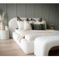 HOB Furniture Curved Lucian Bed, Boucle Teddy Fabric - Hb 117 Cm, Oat in Cream | Size: Super King