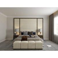 HOB Furniture Darlington Linear Bed - Bed With Bedside Table & Footstool, Luxury French Velvet, Cream | Size: Super King