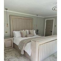 HOB Furniture Royal Linear Tv Bed, Luxury French Velvet - Hb 228 Cm, Ivory in Off-White | Size: Super King