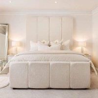 HOB Furniture Brooklyn Linear Bed, Boucle Teddy Fabric - Hb 203 Cm, Powder in Light Pink | Size: Super King